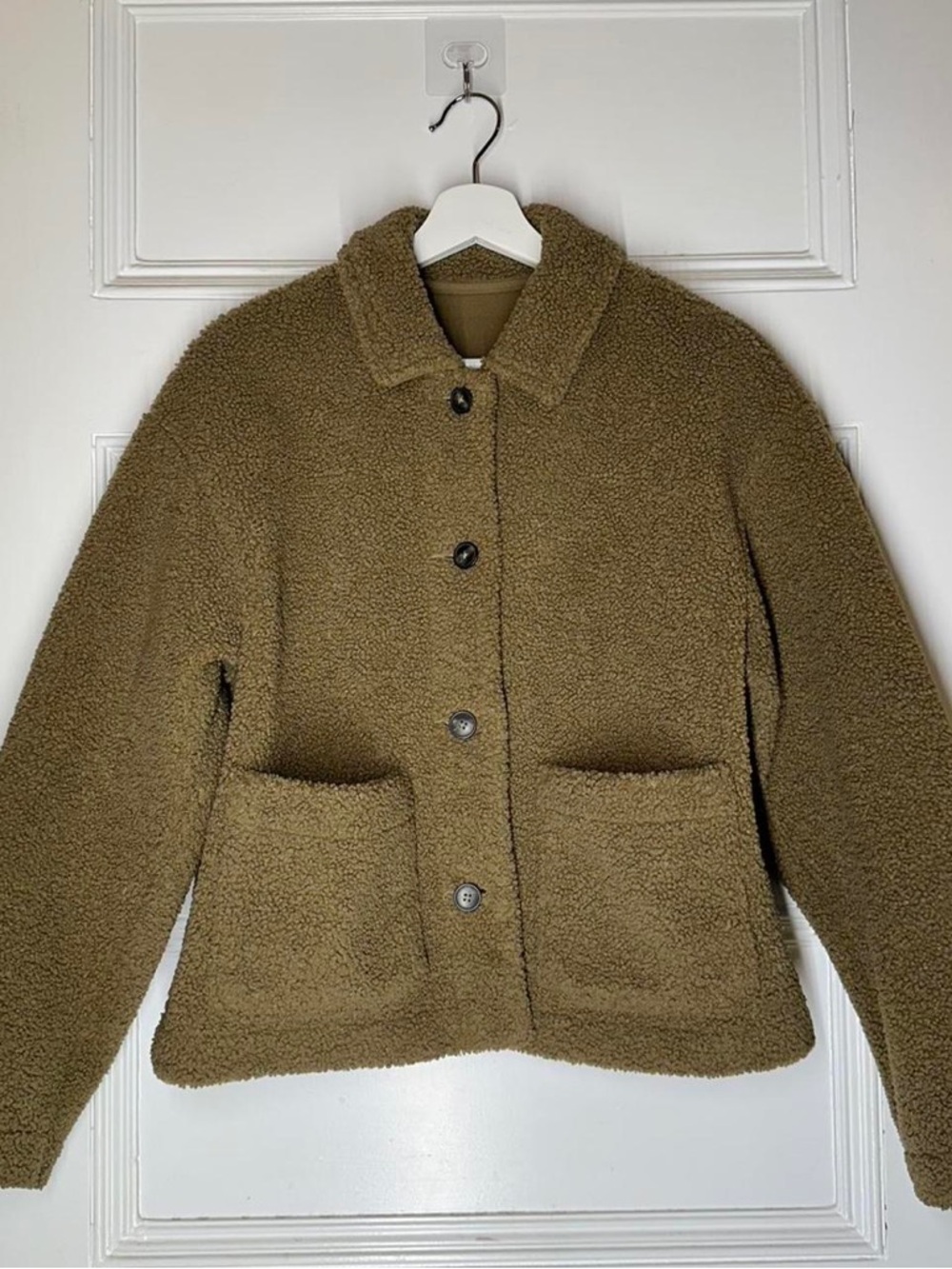 Uniqlo Olive Green Teddy Sherpa Button Jacket